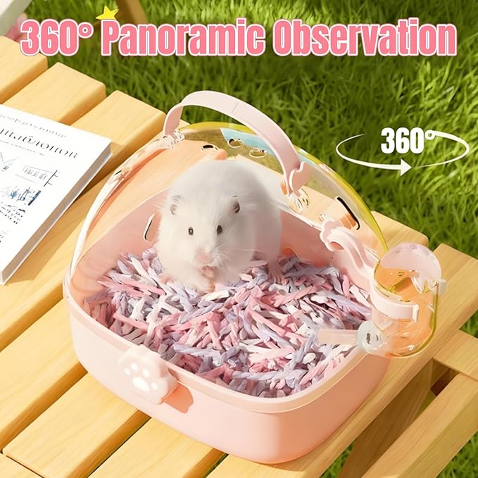 Hamster Carrier Cage, Portable Small Animal Carrier Cage with Water Bottle, Guinea Pig Outgoing Cage Hamster Travel Carry Case for Small Pets, Gerbils, Chinchillas, Dwarf Hamster