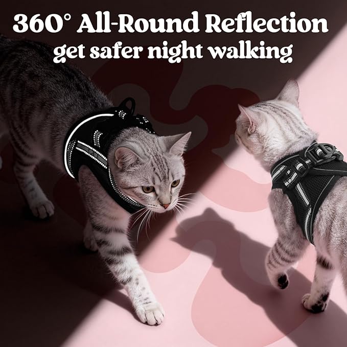 rabbitgoo Cat Harness and Leash Set for Walking Escape Proof, Adjustable Soft Kittens Vest with Reflective Strip for Cats, Comfortable Outdoor Vest, Black, M