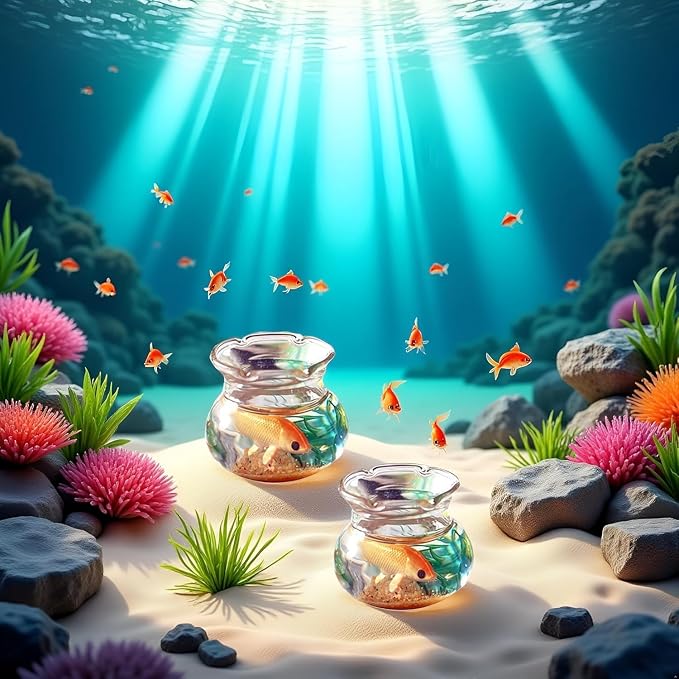 2Pcs Miniature Fish Tank Toy Mini Round Fish Bowls Resin Goldfish Grass for Dollhouse Desktop Craft Project Decor,Mini Fish Bowl,Dollhouse Accessories,Dollhouses Décor