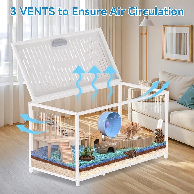 Large Metal Hamster Cage - Chew Proof Syrian Hamster Cage & Habitat with Acrylic Panels, Top Open, Breathable, Big Hamster House for Gerbils, Guinea Pigs, 40.5 x 20.4 x 22 Inch, White