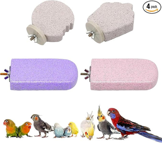 4PCS Bird Beak Grinding Stone,Bird Parrot Cage Perch Stand Platform Foot Claws Trimmer Chewing Toys,Washable Cage Furniture for Small Medium Bird,Budgies, Parakeets, Cockatiels, Conures(Pumice)