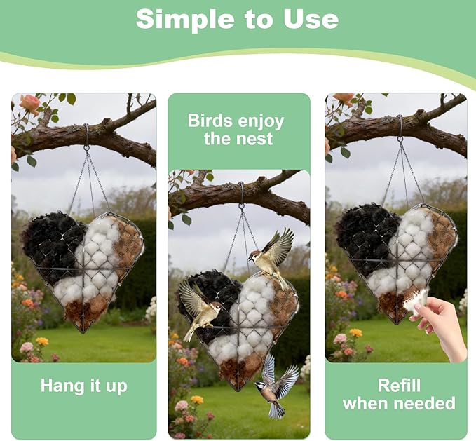 Handmade Alpaca Fiber Bird Nesting Heart, Refillable Birds Haven Heart Shape Hummingbird Nesting, Birds Nests Material Holder, Winter Fowl Gifts Animal Hummingbirds Lovers Home Garden Yard