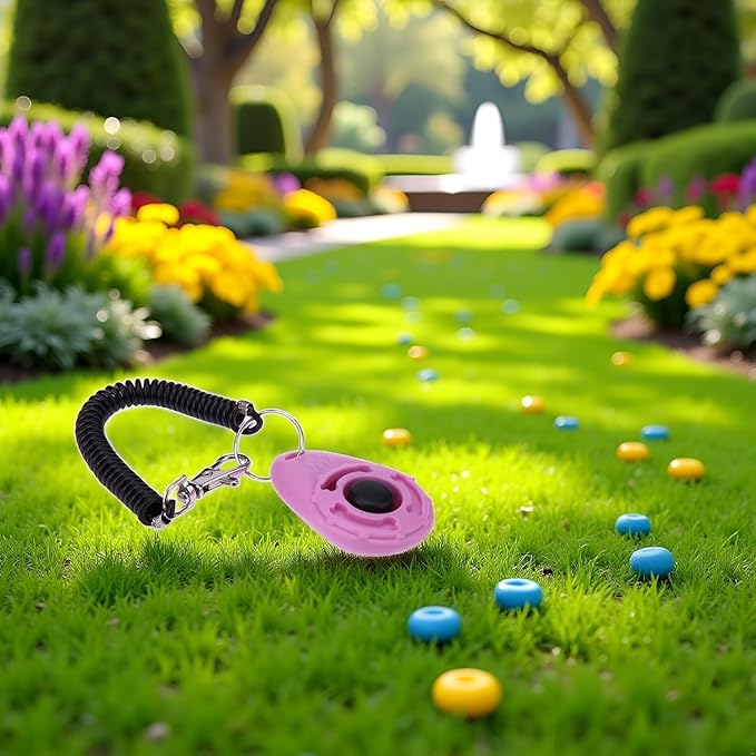 2pc Pink Clicker Easy to Use with Button Dog Training Accessories Strong and Long-Lasting,Training and Behavior Aids