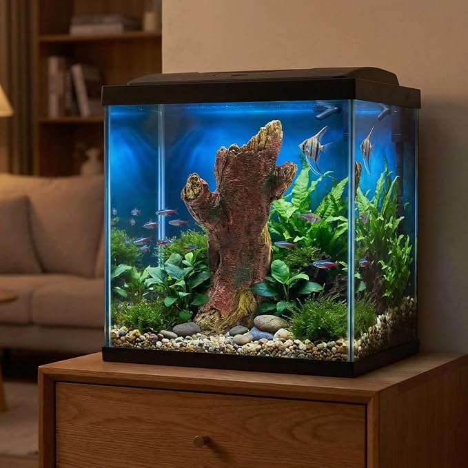 DECHOUS Aquarium Decor Resin Hollow Tree Trunk, Fish Tank Hideout Cave Simulation Driftwood Root Terrarium Accessories for Betta Fish, Shrimps, Reptiles Amphibians