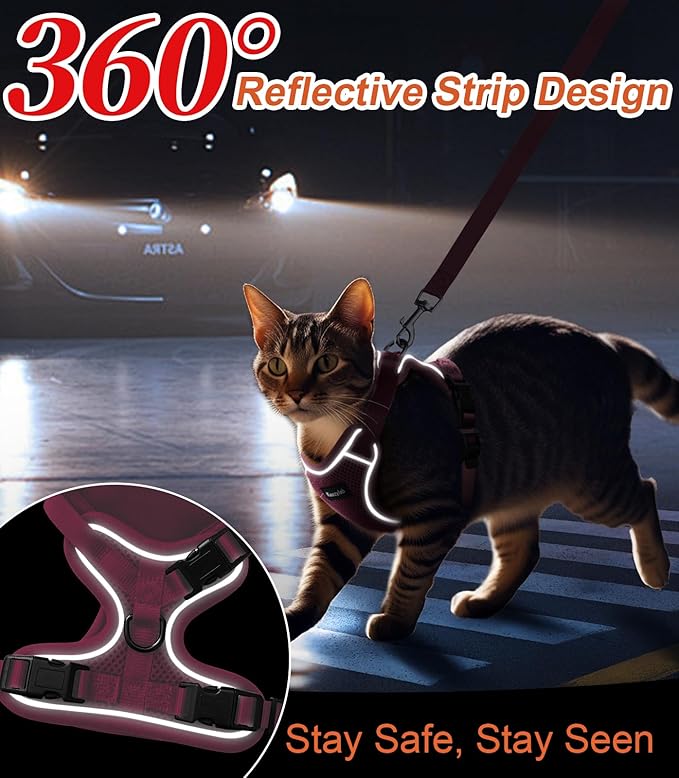 Cat Harness and Leash for Walking Escape Proof Soft Adjustable Cat Leash Breathable Comfortable Vest Easy to Wear Kitten Harness for Outdoor Travel (Pink, XS (4-6lb))