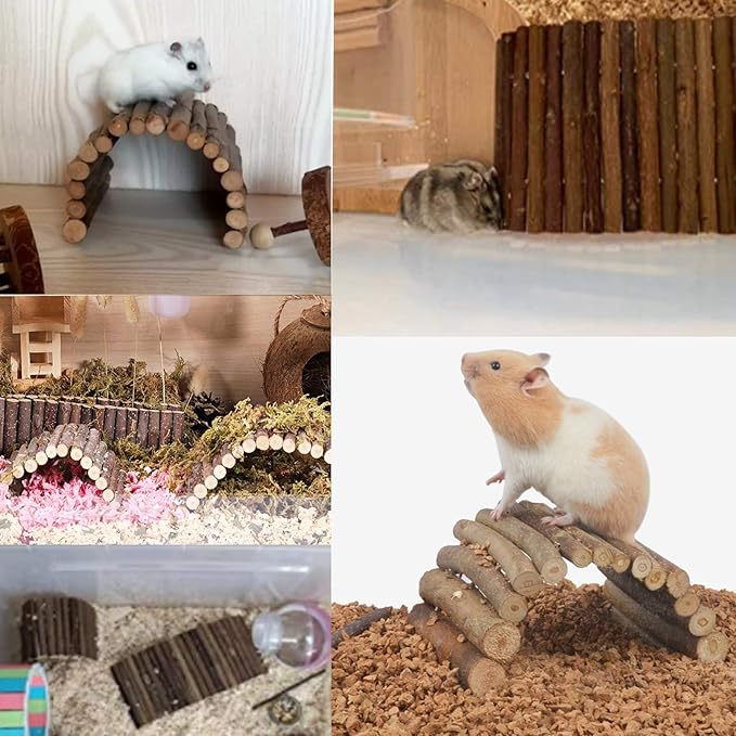 Hamiledyi Hamster Bridge Wooden Bridge Toy Rat Ladder for Small Animals Cage Wood Ladder Natural Hideout for Guinea Pig Chinchilla Ferret Reptile (Pack of 6) (6 Ladders)