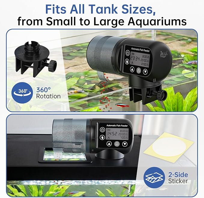 AQQA Automatic Fish Feeder 200ML, Programmable LCD Timer Auto Aquarium Feeder, Moisture-Proof Silent Fish Food Dispenser, Vacation Auto Feeder for Small Tank Betta Fish Turtle