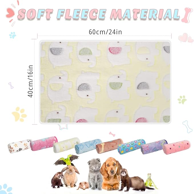 8 Pack Guinea Pig Cage Liner, Washable Guinea Pig Fleece Blankets Bedding Accessories, Flannel Throw Warm Sleep Mat, Pet Pee Pads for Small Animal Hamster Rabbit Puppy Cat (Light Color, 26x14 Inch)