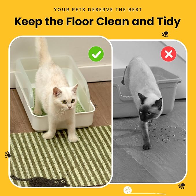 Conlun Cat Litter Mat Litter Trapping Mat, Premium Durable PVC Cute Cat Litter Box Mat, Non-Slip, Less Waste Kitty Litter Mat, Soft on Kitty’s Paws, 24”x 17” cat matts for litter, Green Stripe