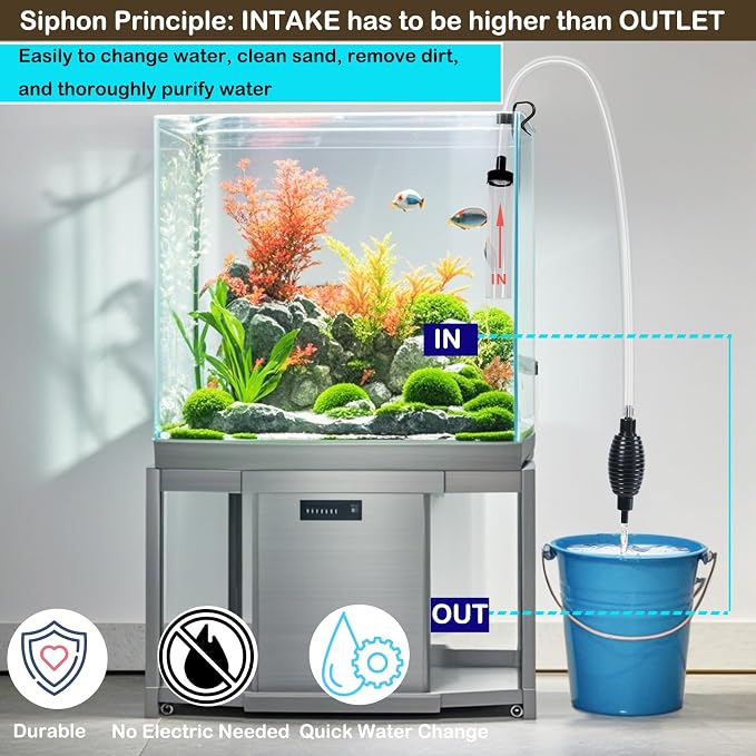 6ft Aquarium Siphon Vaccum Cleaner Fish Tank Water Changer for Cleaning Gravel & Sand
