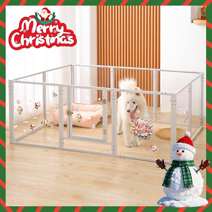 Clear Acrylic Dog Play Pen Indoor - 59 Inch 10-Panel Pet Enclosure for Small Dogs & Cats, Outdoor Use with Door, Easy Assemble & Cleaning