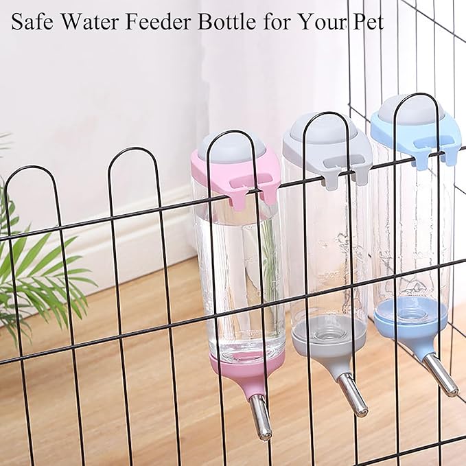 No-Drip 350ml Pet Water Bottle for Dogs & Small Animals (Rabbit/Hamster/Guinea Pig) - Adjustable Cage-Mounted Dispenser with Detachable Leak-Proof Design for Kennels/Crates, Grey