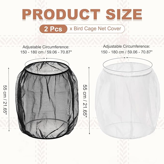 Bird Cage Seed Catcher, Bird Cage Net Cover Seeds Guard, Universal Birdcage Accessories, Black/White, Circumference 59.1"-70.9", Height 21.7" for Parrot Cockatiel Enclosures