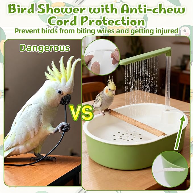 Parrot Shower for Cage, Automatic Parakeet Bird Bath with Circulating Water, USB Charging Quiet Pump Detachable Bathtub, for Small & Medium Birds Budgie, Cockatiel, Lovebird, Conure, Parrotlet, Quaker