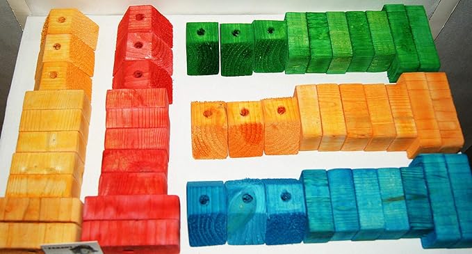 Colored Wooden Wood 50 Large Blocks with Holes Parts for Bird Parrot Toy Macaw Cockatoo