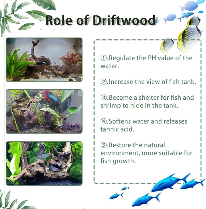 Tfwadmx Natural Driftwood for Aquarium Decor-4 Pieces 5-8" Assorted Driftwood,Fish Tank Drift Wood Decoration, Freshwater Wood Branches Ornament for Reptile Terrarium,Air Plants