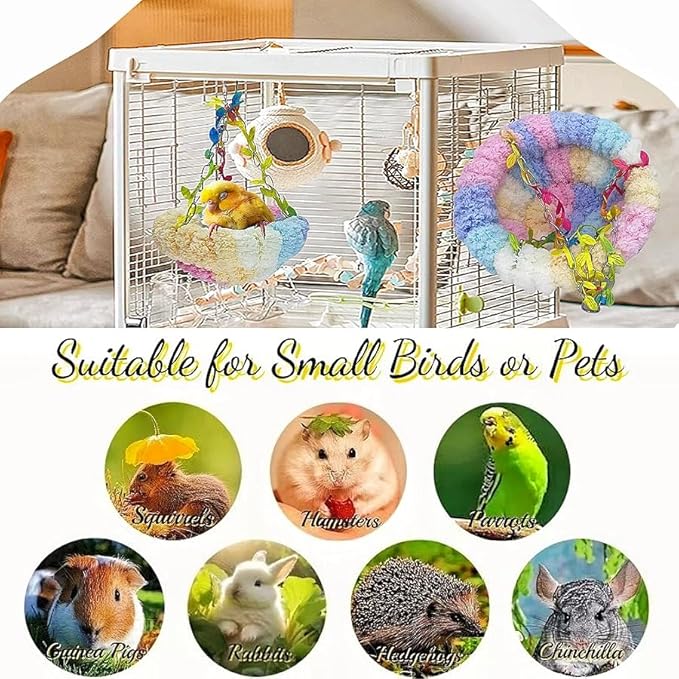 Hanging Bird Hammock for Cage Warm Plush Hanging Bird Bed Bird Snuggle Hut Parrot Hanging Sleeping Bird House for Parakeet, Conure, Budgie, Cockatiel, Lovebird, Finch, Hamster-Pink
