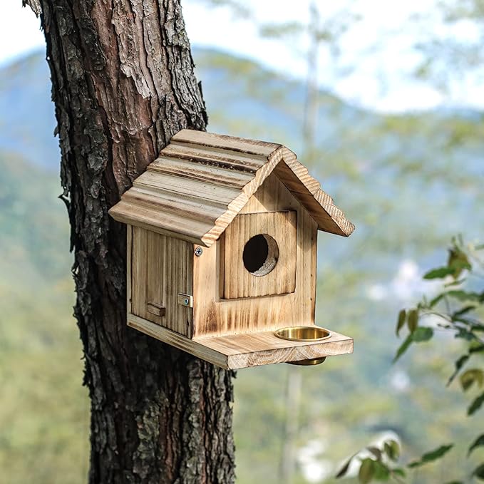 Bird House for Outside, Wooden Bluebird House with Predator Guard, Hanging Wild Bird Feeder, Outdoor Birdhouse for Clearance, Garden Bird Nesting Box for Country Cottages