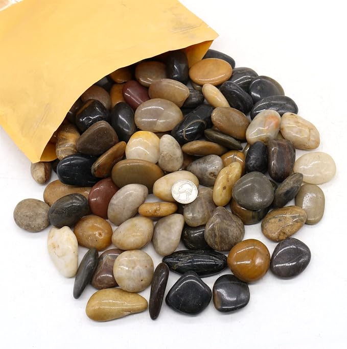 Mixed Color Polished Rocks for Plants, Decorative Pebbles, 1-2 Inch, 10 lb