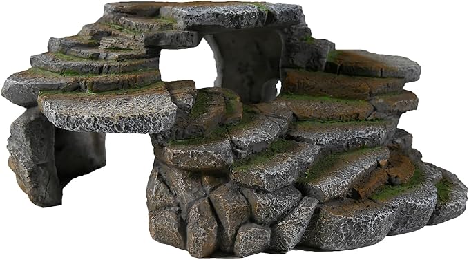 PENN-PLAX (REP183) Reptology Shale Scape Step Ledge & Cave Hideout – Decorative Resin for Aquariums & Terrariums – Great for Reptiles, Amphibians, and Fish – Large