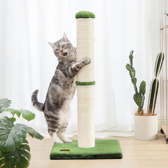 Karolpar 34inch Cat Scratching Post with Natural Sisal Rope 4.3Inch Large Diameter Scratcher Post Tree for Indoor Cats Green