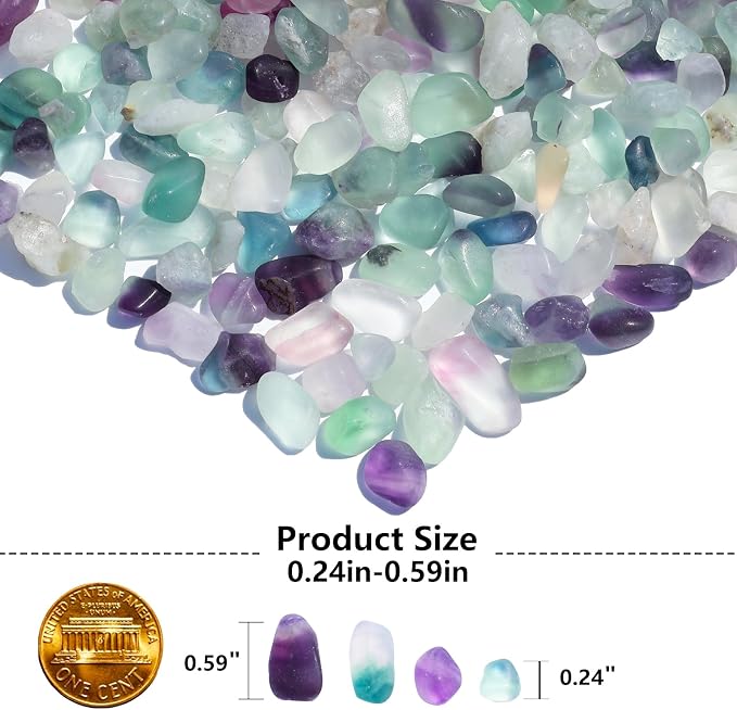 QYGL Crystal Pebbles – 0.9LB Natural Fluorite Crystal Bulk | Decorative Tumbled Gemstones Sea Glass Rock for Fish Tank Gravel, Vase Filler, DIY Crafts, Plant Pots & Home Decor