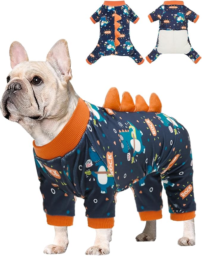 CuteBone Dinosaur Costume Dog Pajamas, Stretchy Spandex Crystal Velvet Sleepwear Coat for Small Dogs, Soft & Warm Pet Outfit Clothes for Cold Weather, Cozy Pullover Design COSP19M