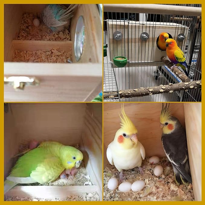 kathson Cockatiel Nesting Box,Wood Parakeet Nest House,Parrots Breeding Mating Boxes,Bird Nesting Box for Budgie,Conure,Lovebirds,Canary,Finch,Small and Medium-Sized Birds (L)