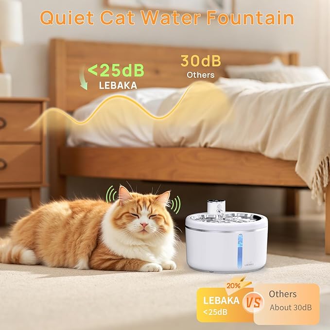 Wireless Cat Water Fountain with [Stainless Steel Tray], 102oz/3L Pet Water Fountain for Cats Inside, Cat Fountain for Drinking with Motion Sensor, Ultra Quiet Pump, Cats & Dogs Gifts (102oz+8Filters)