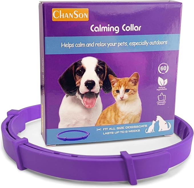 Calming Collar for Cats and Dogs — Relieves Separation Anxiety, Nervousness, and Inappropriate Urination in Dogs, ELasts Up to 8 Weeks (Purple), Adjustable Size, Suitable for All Body Types