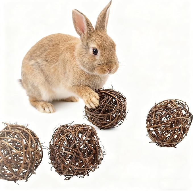 emours Willow Branch Rattan Ball Chew Toys for Small Animals Rabbits Guinea Pigs Chinchillas Pet Rats 5Pcs