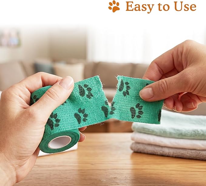 Breathable Cohesive Bandage Wrap, Medical Tape in First Aid Kit, Vet Wrap for Cables Handles & Temporary Bundling, Pawprints, 2 Inches X 5 Yards, 6 Rolls, Dusk Mirage