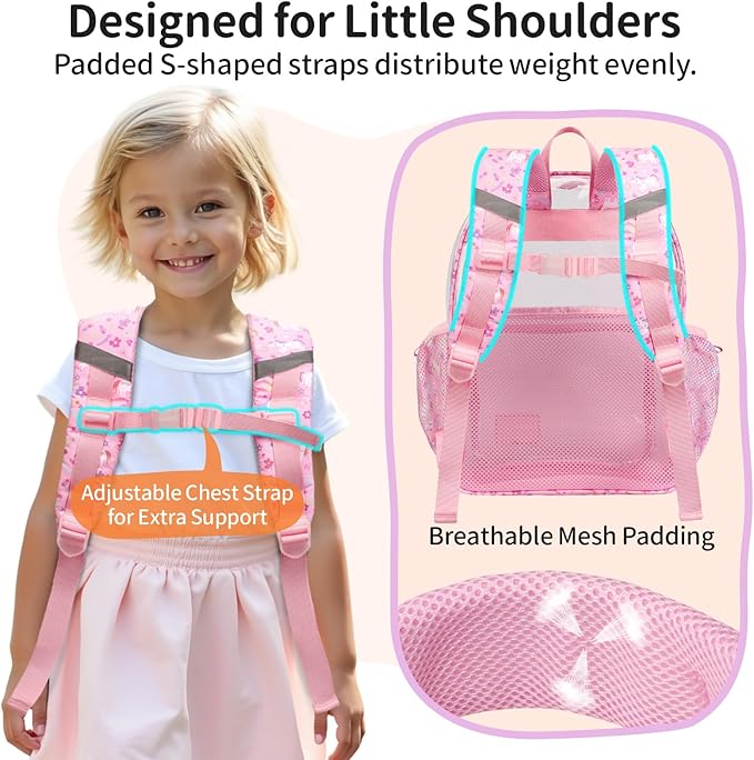 Clear Backpack for Girls, 15 Inch Heavy Duty Transparent Bookbag for Kindergarten to 2nd Grade, PVC See Through Daypack with Reflective Straps, Fits Standard Folders, Pink Unicorn