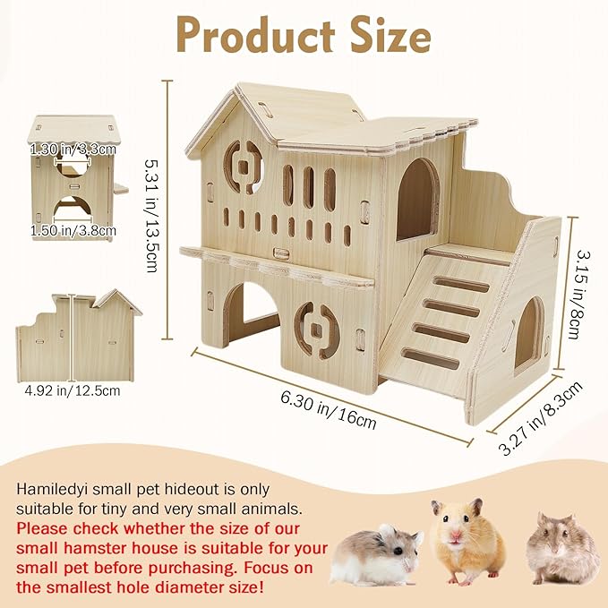 Hamiledyi Wooden Hamster Hideout Maze Small Animal Activity Toy Hamster House and Habitat Wooden Hut with Ladder for Dwarf Hamsters Small Gerbils Tiny Mice and Other Similar Sized Animals