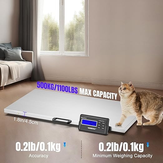Precision Large Dog Scale - 1100lb x 0.2lb Large Breed Animal Livestock Weight Scale, Pet Scale PVC Non-Slip Mat Stainless Steel Platform for Dogs (Smooth Platform)