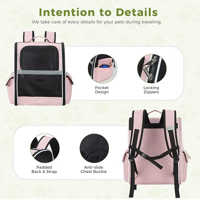 Lekereise Cat Backpack Carriers, Dog Carrier Backpacks with Breathable Mesh for Small Medium Cats Dogs Puppy Up to 17 Lbs, Pet Foldable Carrying Backpack Ventilated for Travel Hiking Collapsible