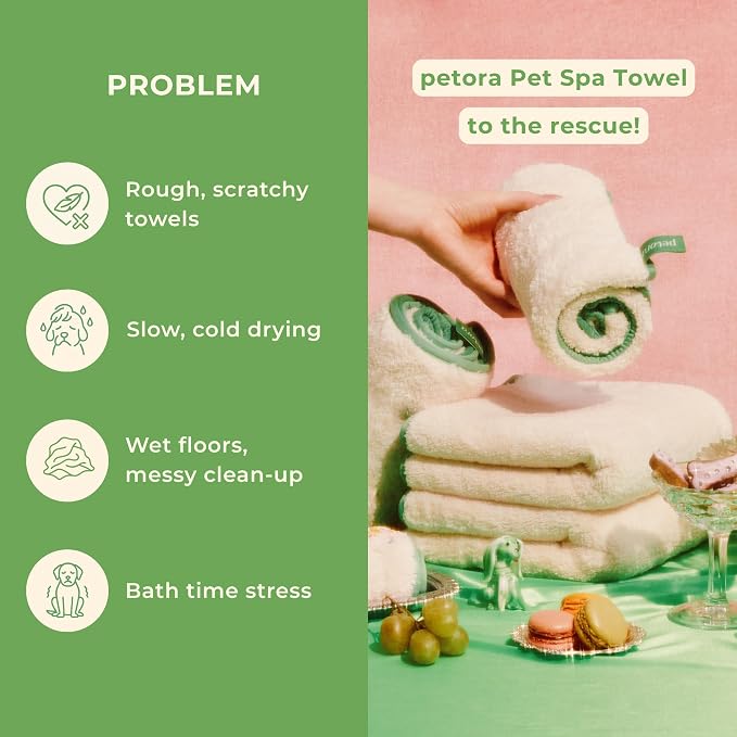 petora] Rub Me More Pet Spa Towels | Adorable Quick-Dry Dog Towels for Drying & Grooming | Soft Microfiber Towels for Dogs & Cats | 2-Piece Set for Body & Paws