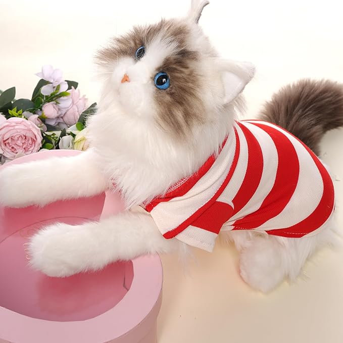 Dog Shirt Polo Shirt Striped Collar Puppy Clothes Summer Button Up Pet Clothes for Small Medium Dogs Cats for Boy Girl Pets (Red, Small)