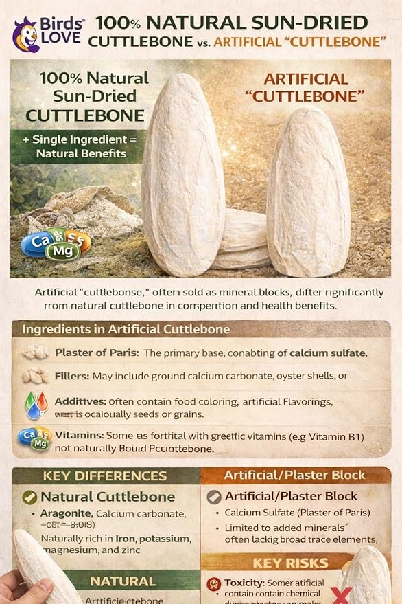 Birds LOVE 7.5-8" Cuttlebone for Birds – 100% Natural Sun-Dried Calcium Carbonate Mineral Supplement – for Parakeets, Budgies, Cockatiels, Finches & Canaries – 12 Pack with Holder – Made in Vietnam