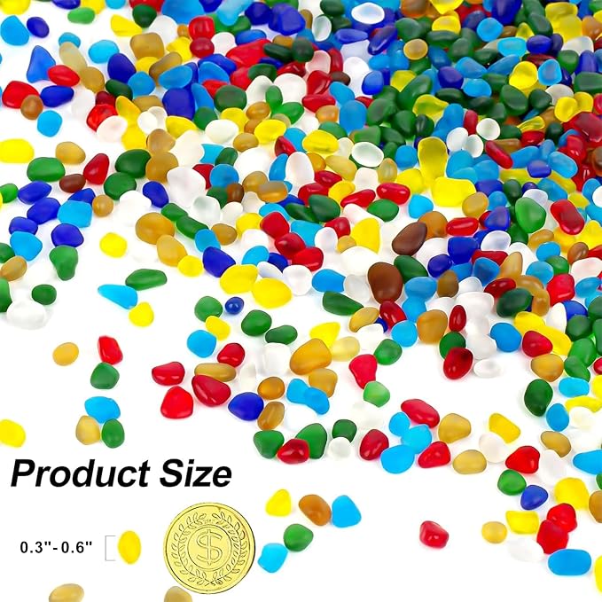 QEQEKAKA Sea Glass Stones for Crafts 1LB Colorful Pebbles Gemstones Bulk | Small Glass Stones for Beaching Wedding DIY Decor Aquarium Turtle Tank Vase Filler (405g/14.28oz)