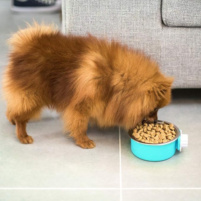 Crate Dog Bowl-Stainless Steel Removable Hanging Food Water Bowl Cage Coop Cup for Pet,Blue (LJ-ZLK-110808)