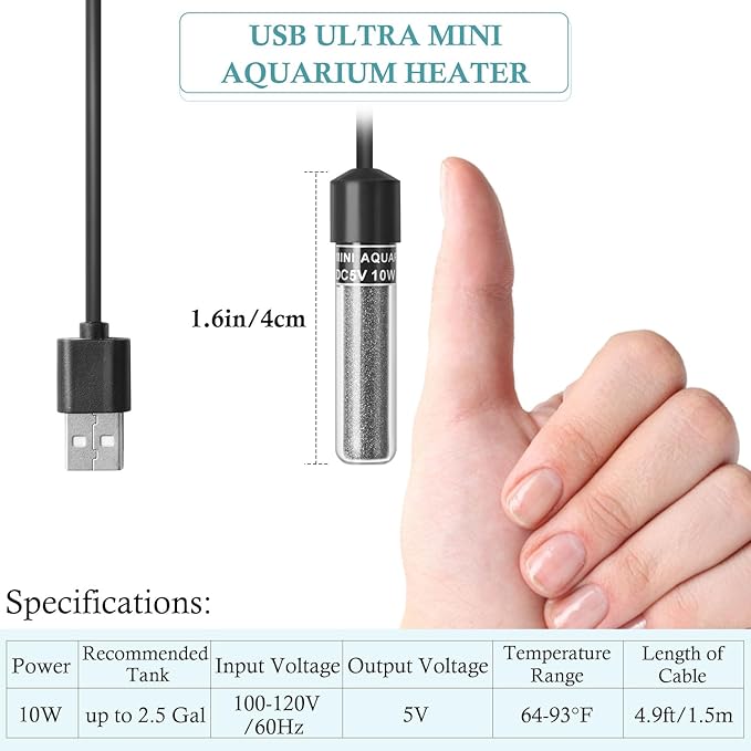 FEDOUR 10W Super Mini USB Aquarium Heater, Small Adjustable Heater with External Controller for up to 2.5 Gallon Small Fish Tank, Nano Fish Tank Heater, Betta Heater for Fish Bowls
