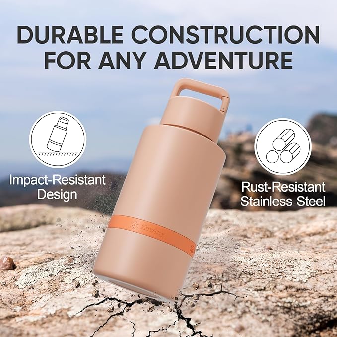 KEWIXY Insulated Dog Water Bottle with Travel Bowl, Dog Lover Gift, Portable Water Bottle Dispenser, Accessories for Car, Hiking, Camping, Outdoor, Leak-Proof, Detachable (Coral Sunset)