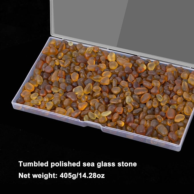 QEQEKAKA Sea Glass Stones for Crafts 1LB Brownish Yellow Gemstones Bulk | Small Glass Stones for Beaching Wedding DIY Decor Aquarium Turtle Tank Vase Filler (405g/14.28oz)