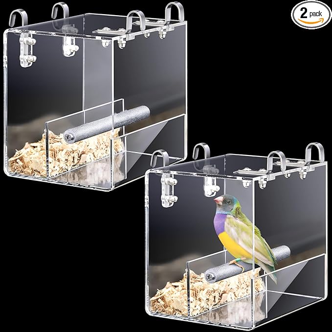 Ziliny 2 Pieces No Mess Bird Feeder for Cage Automatic Acrylic Bird Feeder Seed Food Catcher for Parakeet Canary Cockatiel Parrot Finch Canary 5.1 x 5.1 x 4.3 Inches