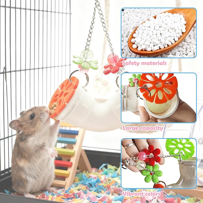 Rat Enrichment Toys, Interactive Foraging Toys for Birds, Rat Cage Accessories Enrichment - Hanging Tube Treat Dispenser | Slow Feeder for Small Animals, Hamsters, Rabbits and Parrots