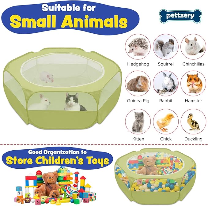Small Animal Playpen with Zippered Top, Portable Waterproof Pet Cage (47"x23") for Kitten, Bunny, Guinea Pig, Hamster, Chicken Brooder, Indoor & Outdoor Exercise Pen, Foldable Design