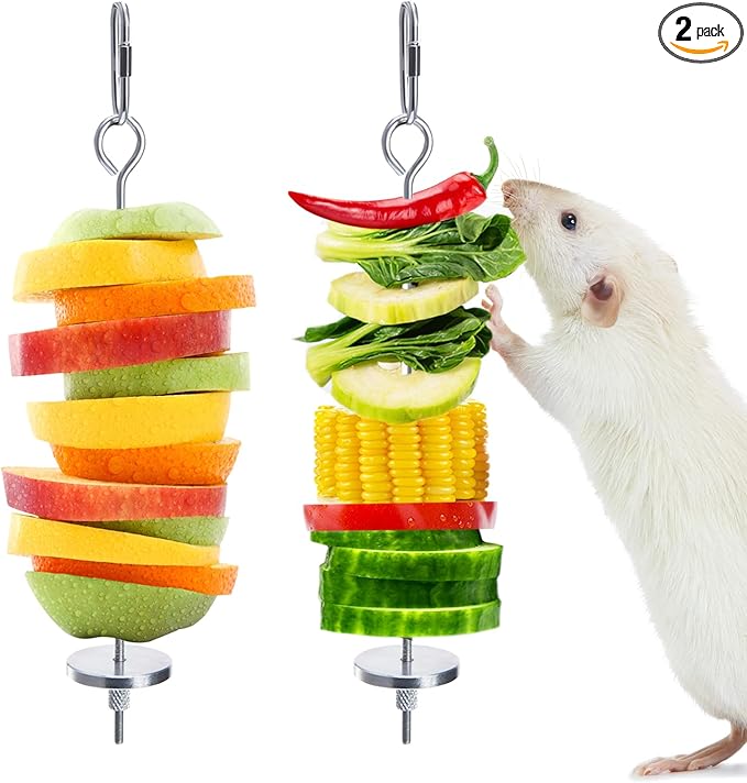 2Pcs Rat Enrichment Toys, 304 Stainless Steel Rat Foraging Toy for Fruit Vegetable Holder, Fancy Mice Cage Accessories Puzzle Toy, Hanging Rodent Toys Slow Feeder, Bird Foraging for Parakeet