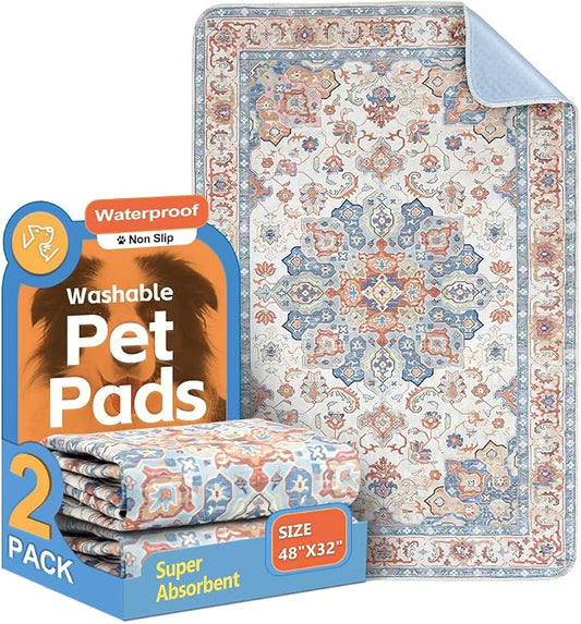 Washable Pee Pads for Dogs, 2 Pack Reusable Puppy Training Pads 48"x32" Super Absorbent Waterproof Dog Training Pads, Non-Slip Potty Pads, Whelping Pads Litter Mat Beige