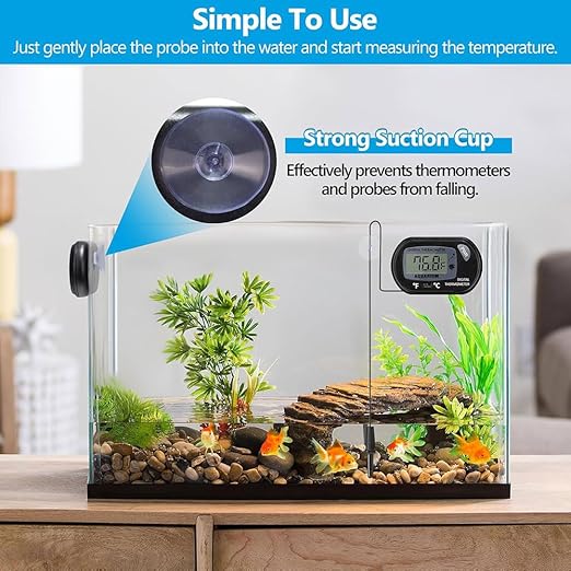 DaToo Aquarium Thermometer with Large LCD Display Fahrenheit/Celsius(℉/℃) Fish Tank Thermometer for Aquarium Reptile Terrarium Digital Water Thermometer with Suction Cup(4 Pack)